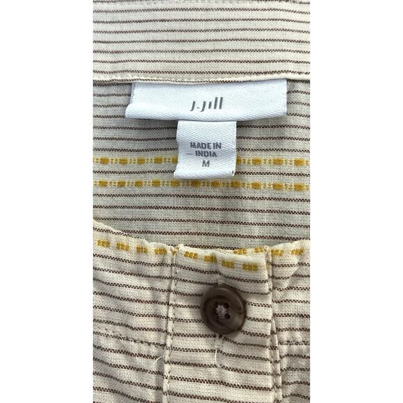 J.Jill Sz M 4 Btn Aztec Geometric Striped Mid Arm Flutter Sleeve Organic Ctn Top - Picture 5 of 10